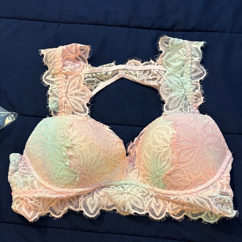 PINK Victoria's Secret Lace Bralette in Pink and Green